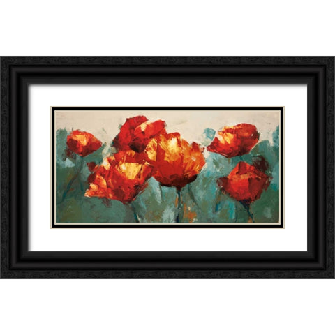 Poppies On Slate Black Ornate Wood Framed Art Print with Double Matting by Colbert, Peter