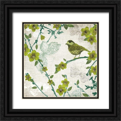 Birds and Butterflies II Black Ornate Wood Framed Art Print with Double Matting by Venter, Tandi