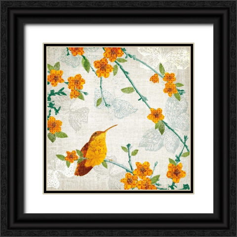 Birds and Butterflies III Black Ornate Wood Framed Art Print with Double Matting by Venter, Tandi