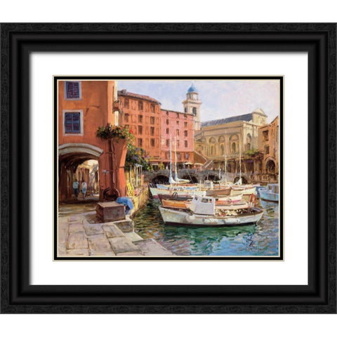 Mediterranean Colors Black Ornate Wood Framed Art Print with Double Matting by Bates, George