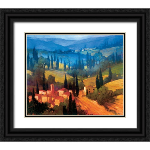 Tuscan Valley View Black Ornate Wood Framed Art Print with Double Matting by Craig, Philip