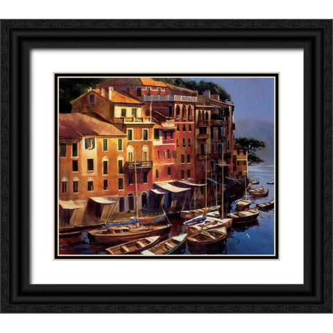 Mediterranean Port Black Ornate Wood Framed Art Print with Double Matting by OToole, Michael