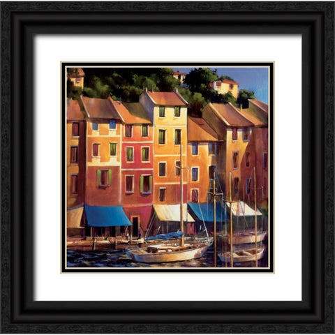 Portofino Waterfront Black Ornate Wood Framed Art Print with Double Matting by OToole, Michael