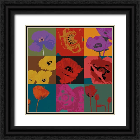 Pop Poppies Black Ornate Wood Framed Art Print with Double Matting by Li-Leger, Don
