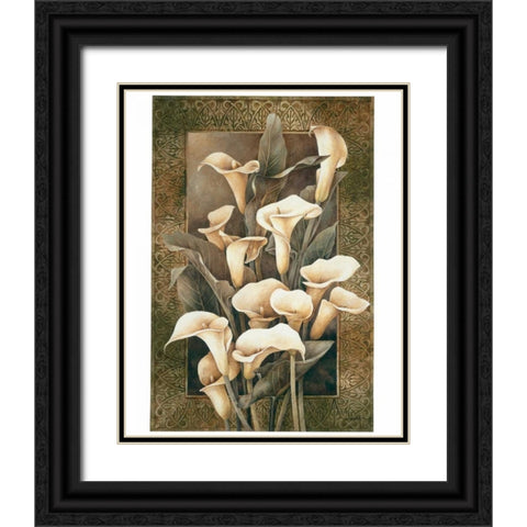 Golden Calla Lilies Black Ornate Wood Framed Art Print with Double Matting by Thompson, Linda