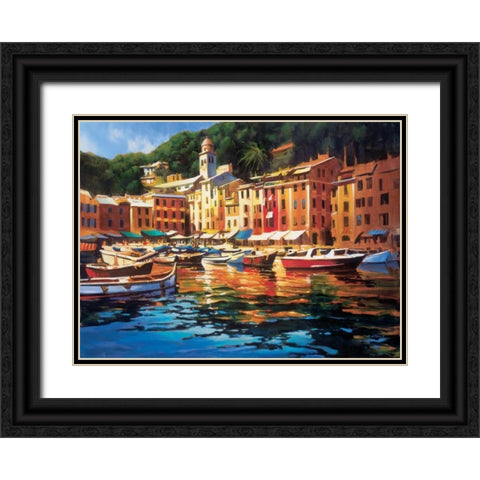 Portofino Colors Black Ornate Wood Framed Art Print with Double Matting by OToole, Michael