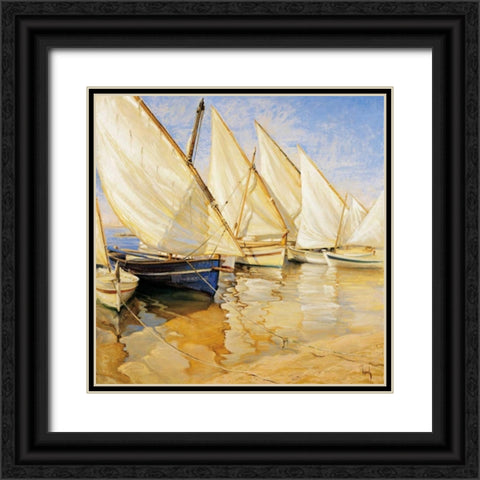 White Sails I Black Ornate Wood Framed Art Print with Double Matting by Laporta, Jaume