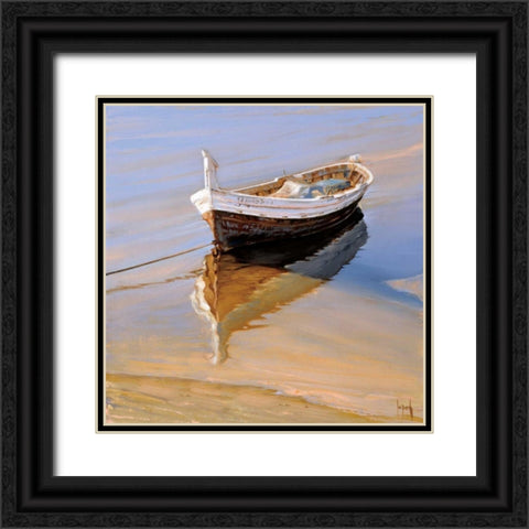 Barcas Descansando Black Ornate Wood Framed Art Print with Double Matting by Laporta, Jaume
