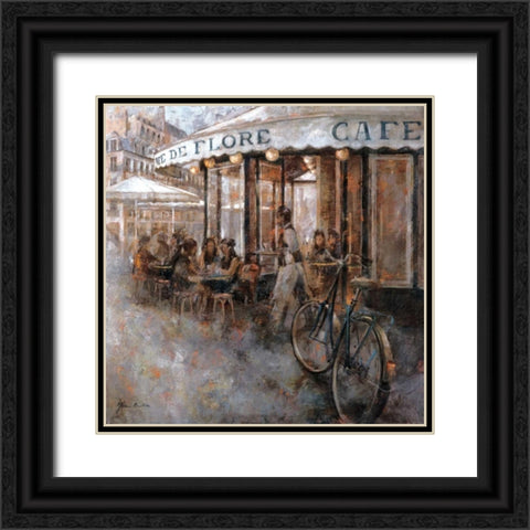 Cafe de Flore Paris Black Ornate Wood Framed Art Print with Double Matting by Martin, Noemi