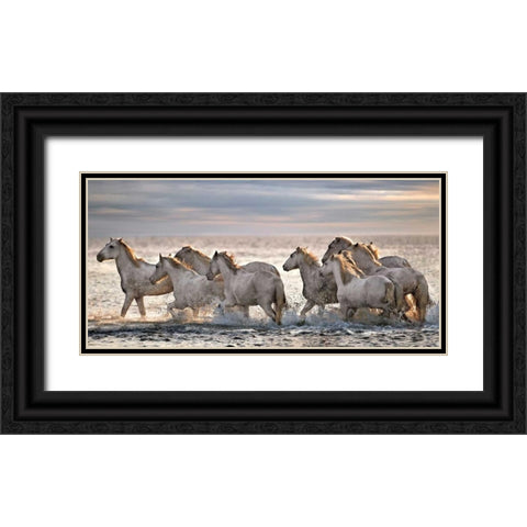 Running Horses Black Ornate Wood Framed Art Print with Double Matting by Ortega, Xavier