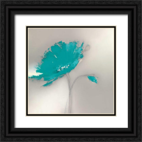 Aqua Platinum Petals I Black Ornate Wood Framed Art Print with Double Matting by Prior, J.P.