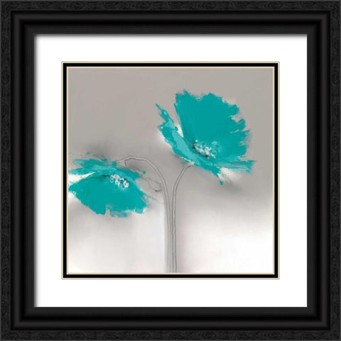 Aqua Platinum Petals II Black Ornate Wood Framed Art Print with Double Matting by Prior, J.P.