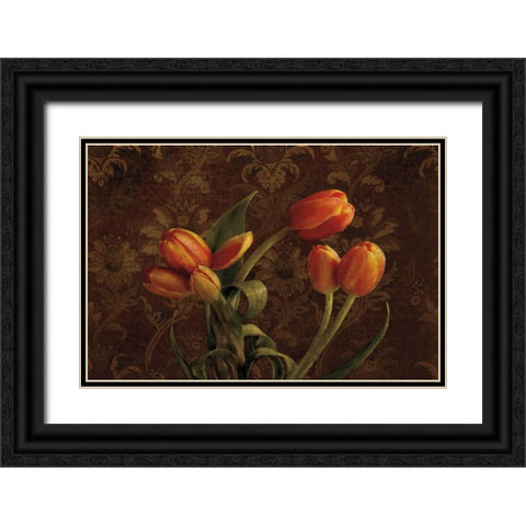 Fleur de lis Tulips Black Ornate Wood Framed Art Print with Double Matting by Pahl, Janel