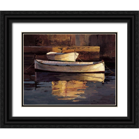 Barcas al Atardecer Black Ornate Wood Framed Art Print with Double Matting by Romeu, Poch