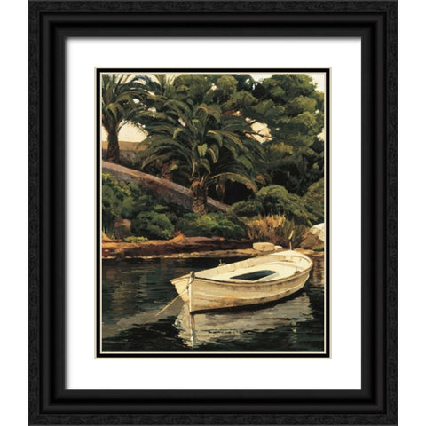 Barca y Palmeras Black Ornate Wood Framed Art Print with Double Matting by Romeu, Poch