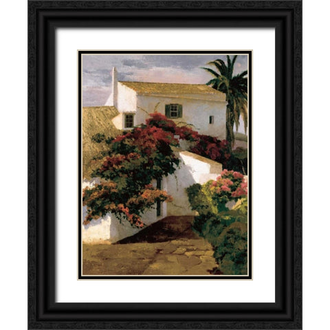 Courtyard Blossoms Black Ornate Wood Framed Art Print with Double Matting by Romeu, Poch
