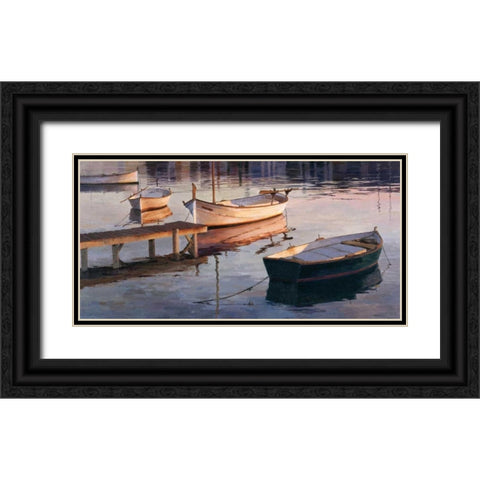 Barques al Port Black Ornate Wood Framed Art Print with Double Matting by Romeu, Poch