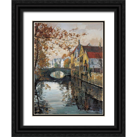 Brugge Reflections Black Ornate Wood Framed Art Print with Double Matting by Schaar, Robert