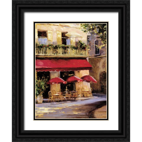 Three Red Umbrellas Black Ornate Wood Framed Art Print with Double Matting by Wicks, Keith