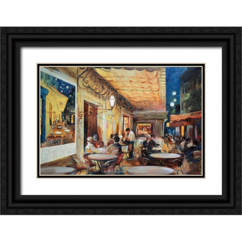 Cafe Van Gogh Black Ornate Wood Framed Art Print with Double Matting by Zielinska, Maria