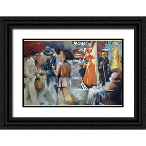 Cafe Bon Voyage Black Ornate Wood Framed Art Print with Double Matting by Zielinska, Maria