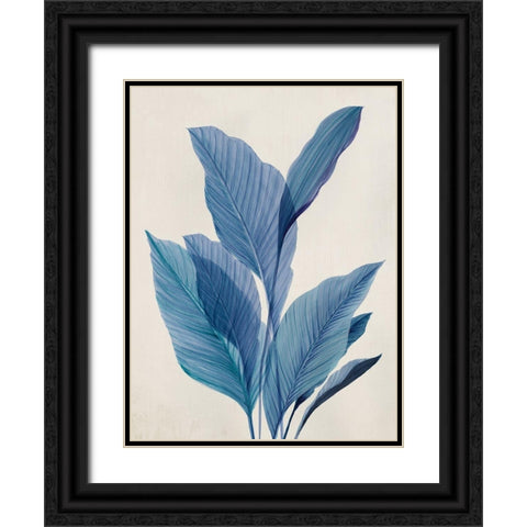 Blue Palm Leaves I  Black Ornate Wood Framed Art Print with Double Matting by Aria K