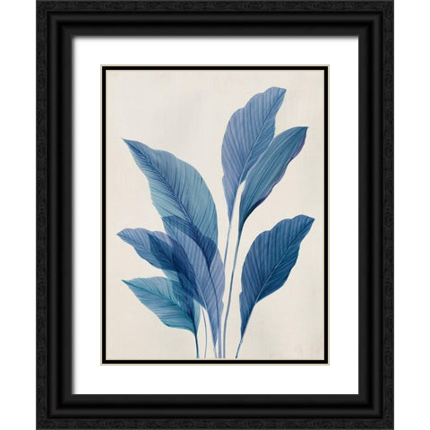 Blue Palm Leaves II Black Ornate Wood Framed Art Print with Double Matting by Aria K