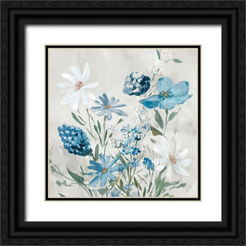 Blue Wild Flowers Black Ornate Wood Framed Art Print with Double Matting by Aria K