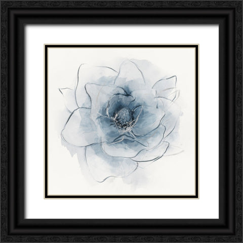 Blue Line Floral I Black Ornate Wood Framed Art Print with Double Matting by Aria K