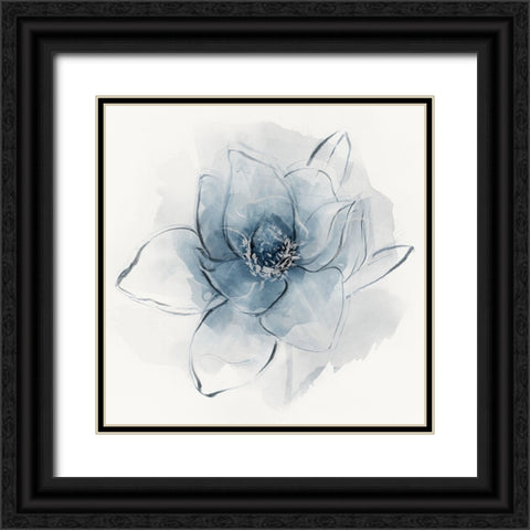Blue Line Floral II Black Ornate Wood Framed Art Print with Double Matting by Aria K