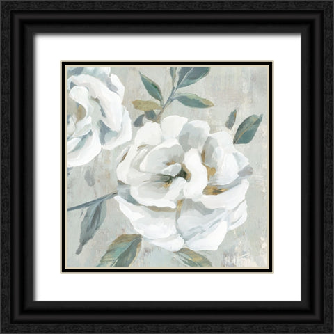 White Floral II Black Ornate Wood Framed Art Print with Double Matting by Aria K