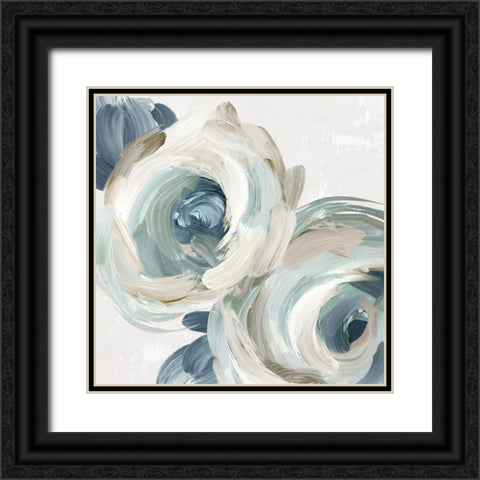 Brsuh Stroke Blue Flowers Black Ornate Wood Framed Art Print with Double Matting by Black, Alex