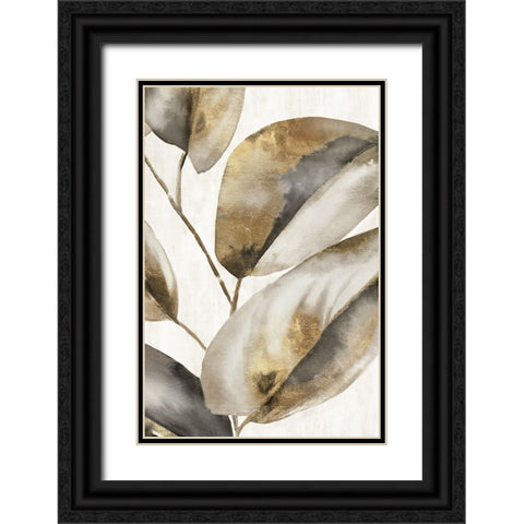 Marco Leaves II Black Ornate Wood Framed Art Print with Double Matting by Black, Alex