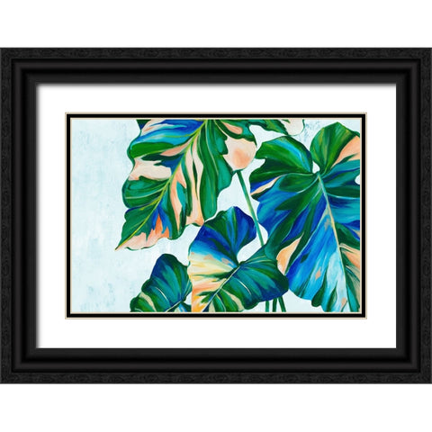 Blue Tropical Leaves I Black Ornate Wood Framed Art Print with Double Matting by Black, Alex