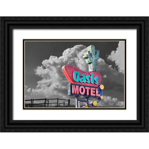 Oasis Motel Vintage Sign Black Ornate Wood Framed Art Print with Double Matting by Stein, Daniel