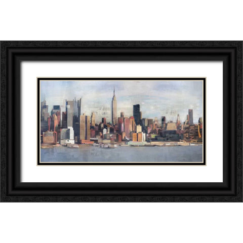New York Skyline Black Ornate Wood Framed Art Print with Double Matting by Fischer, David