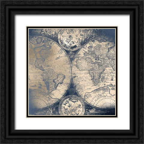 Antique Map Gold Navy Black Ornate Wood Framed Art Print with Double Matting by Nature Magick