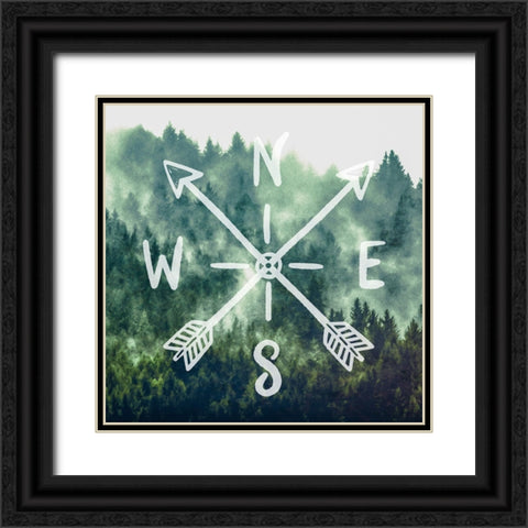 Compass Adventure Vintage Woods Black Ornate Wood Framed Art Print with Double Matting by Nature Magick