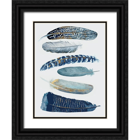 Blue And Gold Feathers II Black Ornate Wood Framed Art Print with Double Matting by Hatfield, Jodi