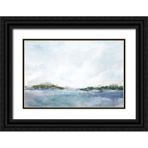 Blue Seascape Black Ornate Wood Framed Art Print with Double Matting by Ian C