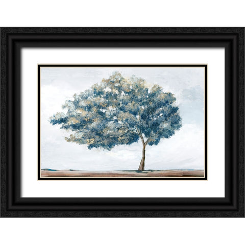 Blue Golden Tree Black Ornate Wood Framed Art Print with Double Matting by Ian C