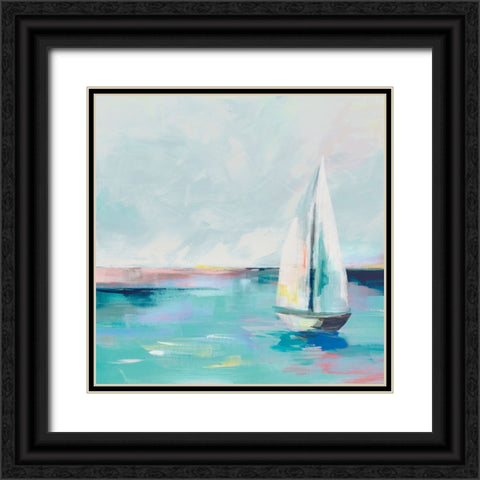 Blue Coast Sailboat Black Ornate Wood Framed Art Print with Double Matting by Ian C