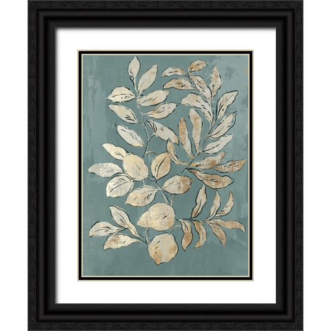 Leaves Sketches II Blue Version Black Ornate Wood Framed Art Print with Double Matting by Jensen, Asia