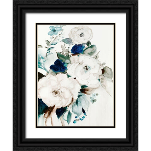 White and Blue Peonies  Black Ornate Wood Framed Art Print with Double Matting by Jensen, Asia