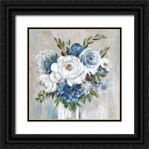 Blue Bouquet of Flowers Black Ornate Wood Framed Art Print with Double Matting by Jensen, Asia