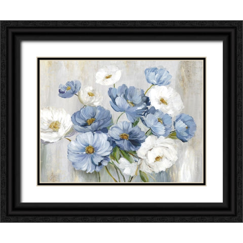 Blue Winter Florals Black Ornate Wood Framed Art Print with Double Matting by Jensen, Asia