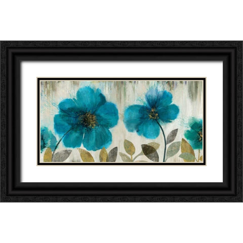 Teal Flowers Black Ornate Wood Framed Art Print with Double Matting by Jensen, Asia