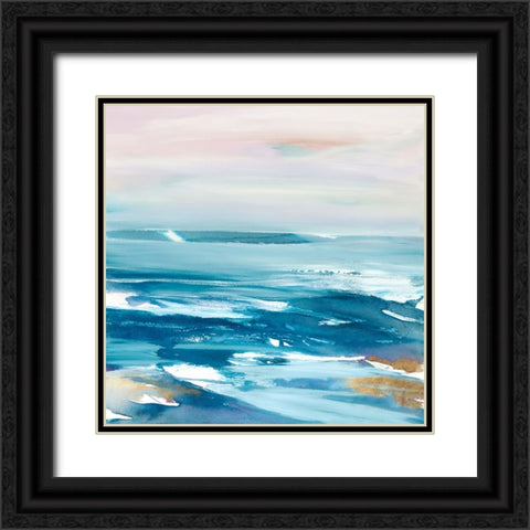 Crashing Blue Waves Black Ornate Wood Framed Art Print with Double Matting by Lera