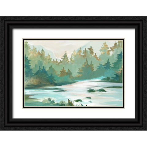Green Serene  II Black Ornate Wood Framed Art Print with Double Matting by Lera