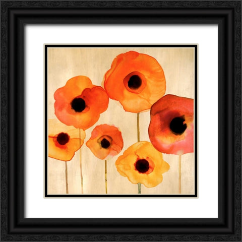 Orange Poppies II Black Ornate Wood Framed Art Print with Double Matting by Berg, Margaret